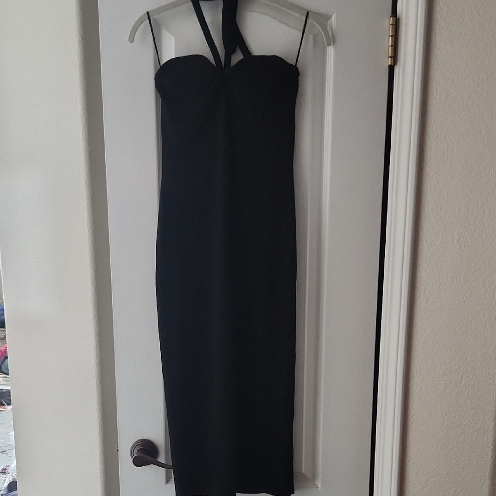 Zara Black Sheath Halter Dress Cocktail, Size Large